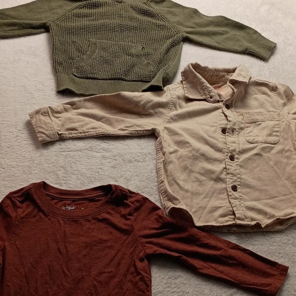 Cat & Jack Toddler Boys Bundle 2T 3T Flannel Shirt Hoodie Long Sleeve Tee Lot